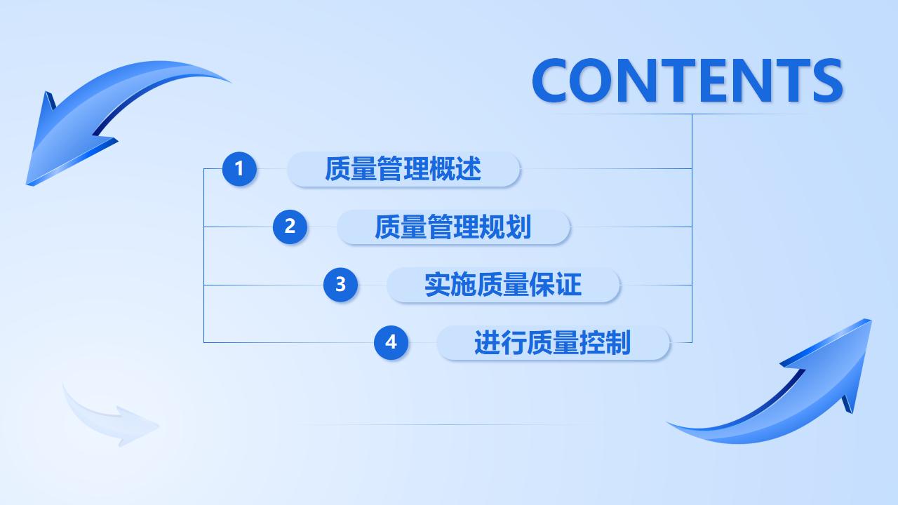 图片[2]-蓝色立体箭头背景的项目质量管理PPT模板下载-8PPT